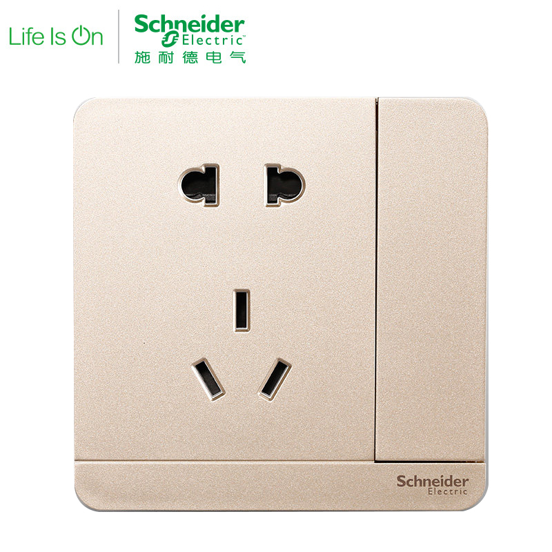 施耐德电气（Schneider Electric）电源插座86型 带开关二三插一开五孔插座 插座面板10A 绎尚薄暮金