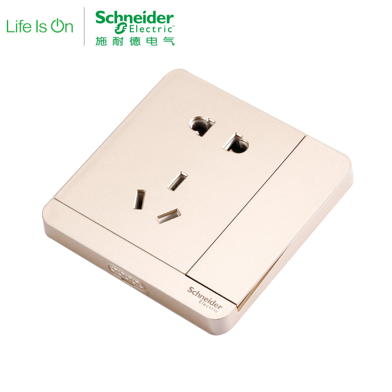 施耐德电气（Schneider Electric）电源插座86型 带开关二三插一开五孔插座 插座面板10A 绎尚薄暮金