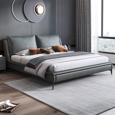 科技布双人床1.5米家用轻奢真皮床现代简约软包婚床1.8米储物大床