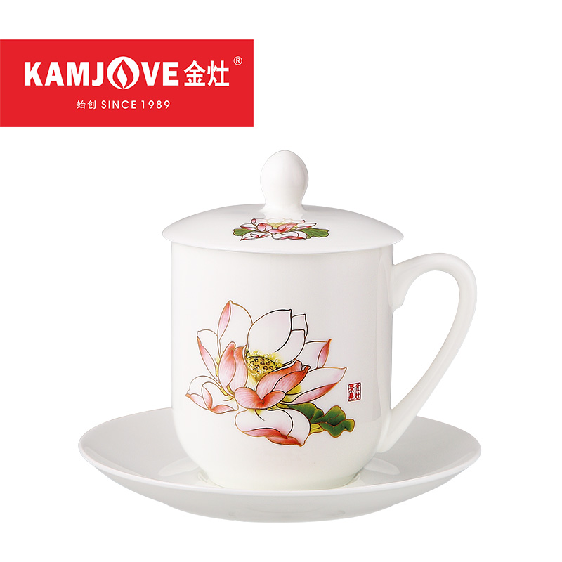 KAMJOVE/金灶 古典陶瓷杯子带盖骨瓷杯马克杯办公室水杯茶具套装 祥和杯