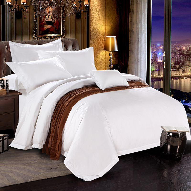酒店宾馆床上用品四件套全棉贡缎防雨布白色居家客房床单被套枕套