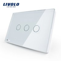 Livolo开关118触摸开关智能家居产品/长方形C8白色触摸单控三开