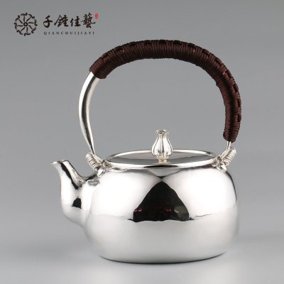 千锤佳艺纯手工99足银茶具日本银壶镜面一体壶茶道功夫茶茶壶