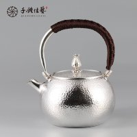 千锤佳艺纯手工99足银茶具日本银壶炮口一体壶茶道功夫茶茶壶