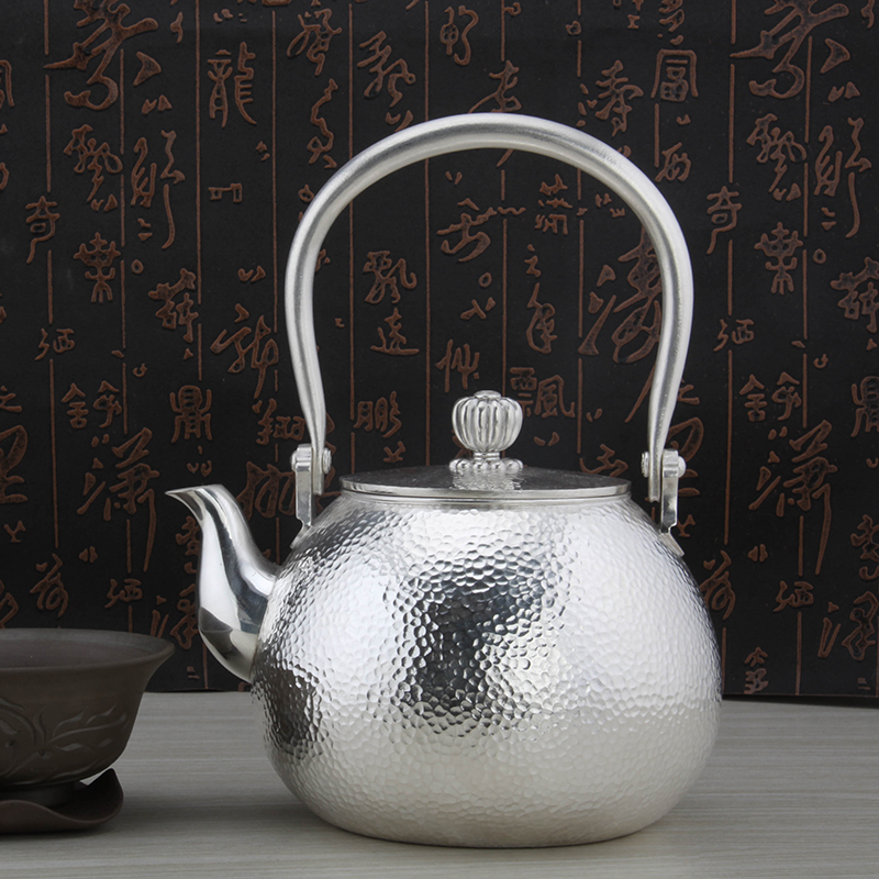 雪花银壶纯银99茶壶纯手工新华村精品养生茶道器锤印提梁壶