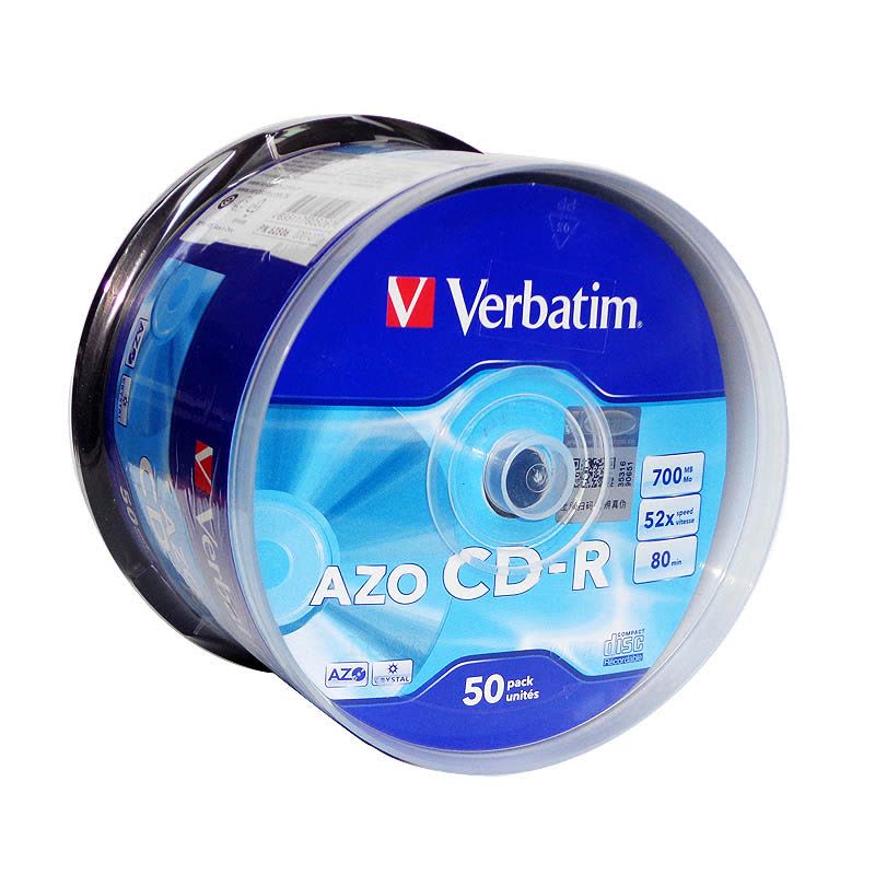 威宝（Verbatim）AZO染料 蓝釉 CD-R 光盘 52速 50片桶装 刻录盘图片
