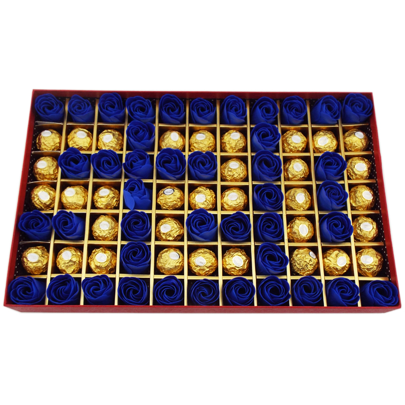 包邮 费列罗 金莎巧克力 77格礼盒 (34粒金莎巧克力+43朵520图案香皂花) 生日 情人节礼物