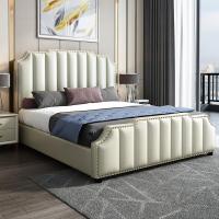 皮床实木床1.8米简美式轻奢双人床 1.5米单人现代高箱储物床 可定制真皮