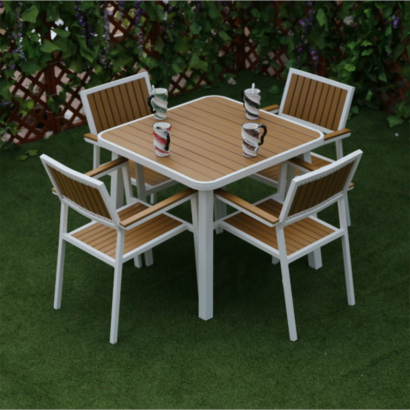 京好户外庭院桌椅现代简约环保室内阳台咖啡桌椅户外仿木塑木桌椅组合