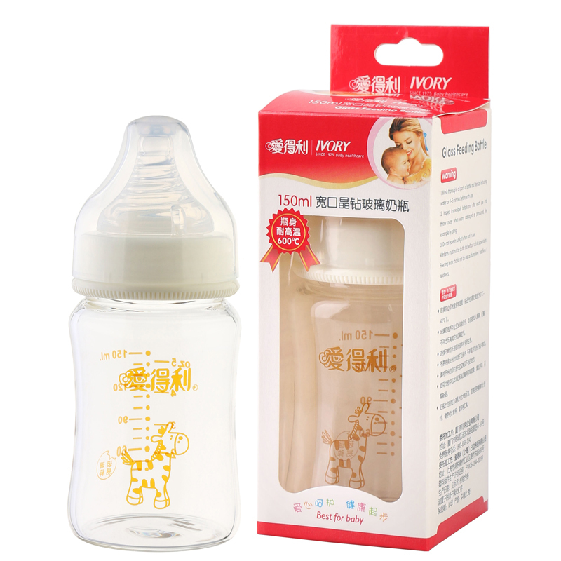 爱得利宽口径玻璃奶瓶婴儿晶钻玻璃奶瓶宝宝新生儿 150ml[Y1022]