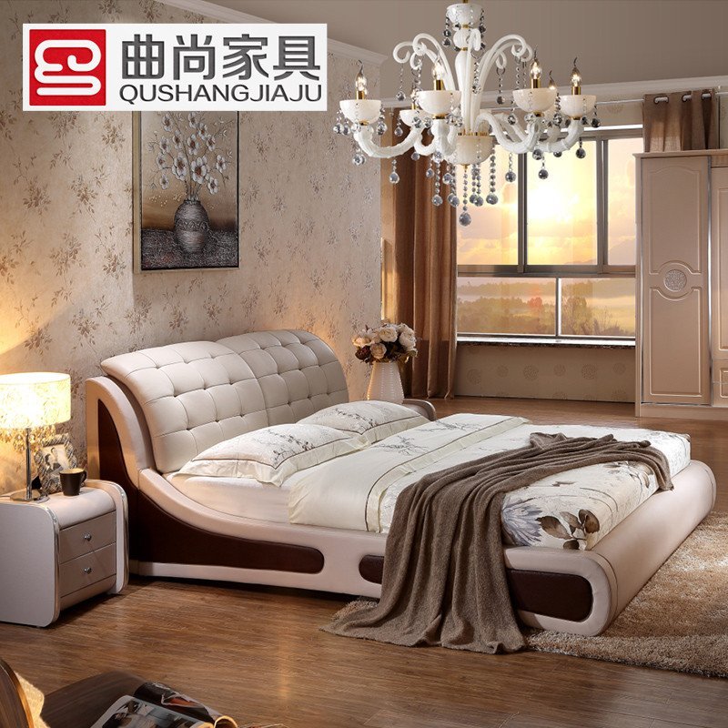曲尚(Qushang) 床 双人床 皮床 卧室真皮软床 1.8米婚床038