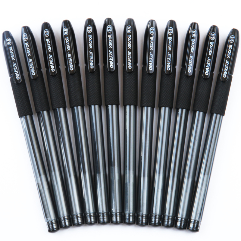 得力S55中性笔 碳素笔水笔 签字笔 办公文具书写笔0.5中性笔 半针管 黑色12支一盒【3盒更优惠9.9元一盒】黑色