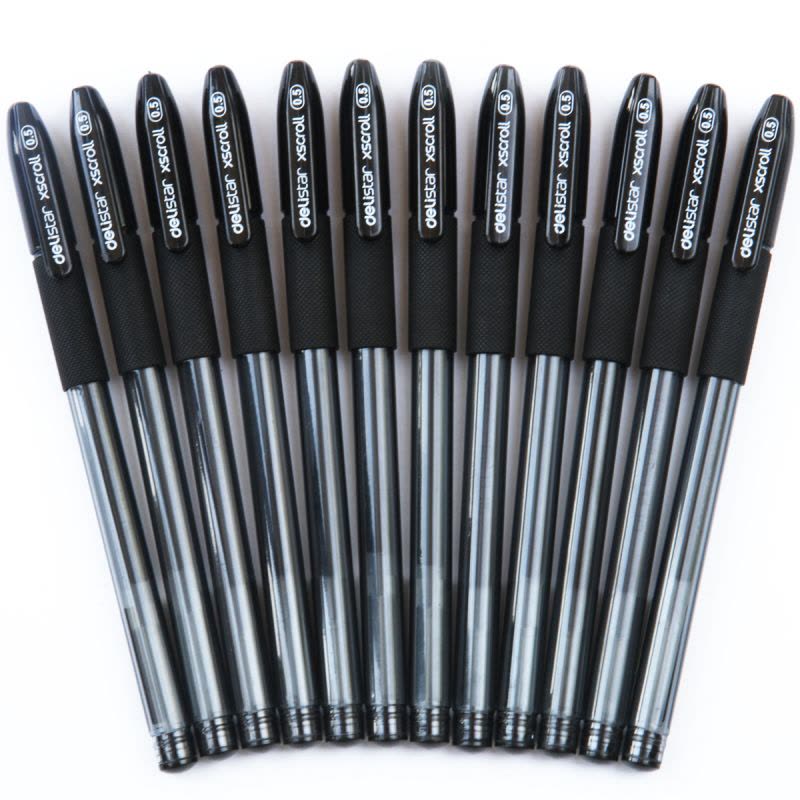 得力S55中性笔 碳素笔水笔 签字笔 办公文具书写笔0.5中性笔 半针管 黑色12支一盒【3盒更优惠9.9元一盒】黑色图片