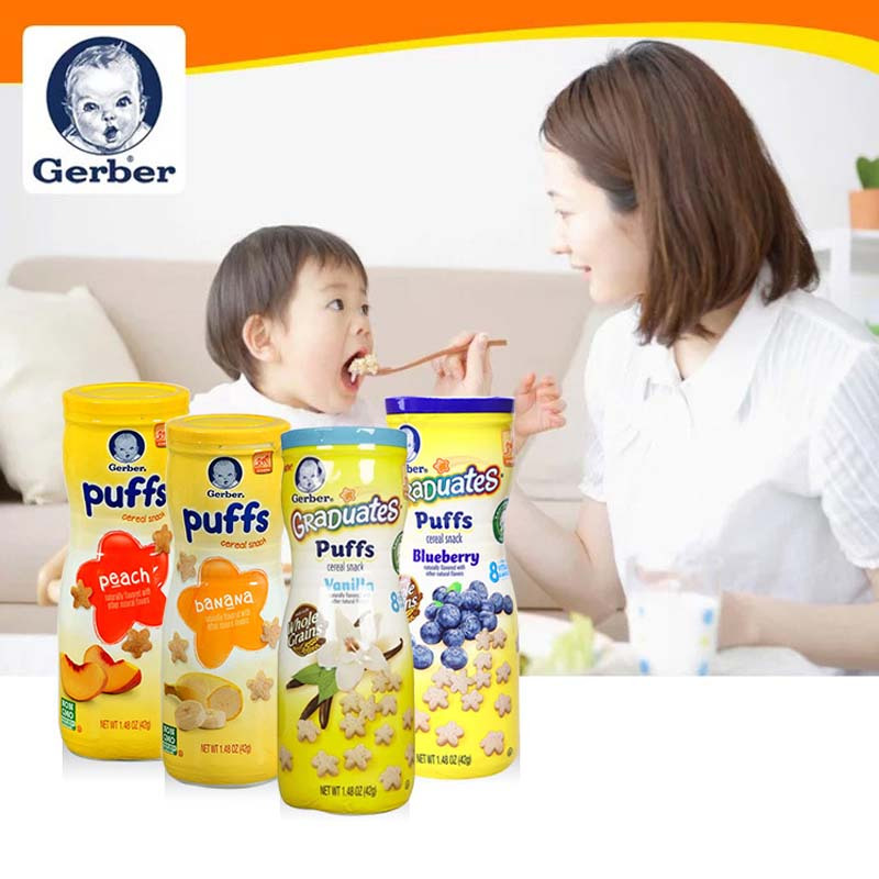 Gerber 美国嘉宝 三段 42g 原装进口 星星泡芙饼干罐装(香草+香蕉+黄桃+蓝莓)组合装 1岁以上 磨牙棒