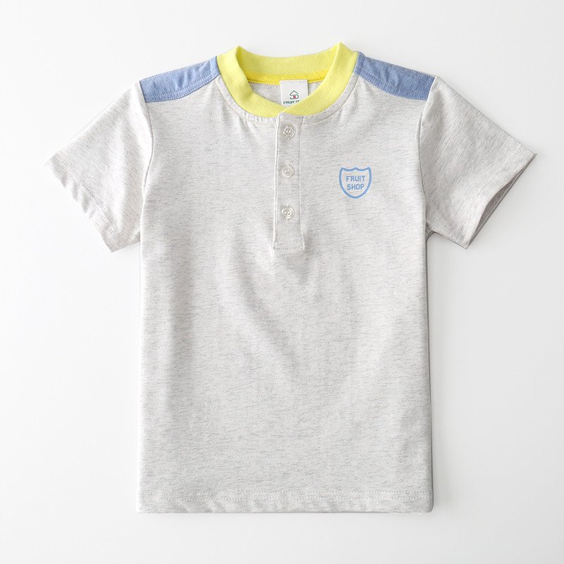 2016夏季新款男童纯棉短袖T恤拼接印章运动吸汗上衣FS227106