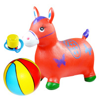 网童奇贝儿童跳跳鹿充气小红马动物玩具加厚防爆 送气泵送小篮球