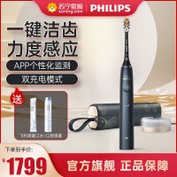飞利浦(Philips) 电动牙刷智能高定尊享系列 声波震动牙刷 成人电动牙刷 银杏叶版 黑色HX9997/42