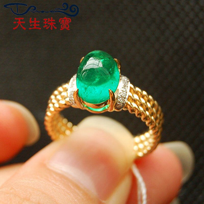 天生珠宝5609复古麻花纹素面荧光2.8ct◎镶嵌18K金天然祖母绿戒指13号◎送国检证书