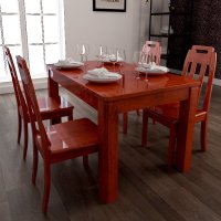 乐庭家具 实木餐桌餐椅套装 餐桌椅组合 橡胶木餐桌餐台 1.35米海棠色长方形饭桌 餐桌