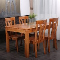 乐庭家具 实木餐桌 中式餐桌椅套装组合 橡胶木餐桌茶色 餐桌