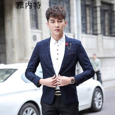 雅内特2015新款男士韩版休闲时尚格子修身小西装外套XC1085138#2950
