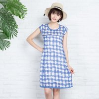 2016夏季新款女装韩版格纹短袖棉麻大码连衣裙