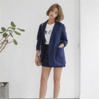 2016新款女装韩版休闲范儿亚麻材质西装外套 半身裙两件套
