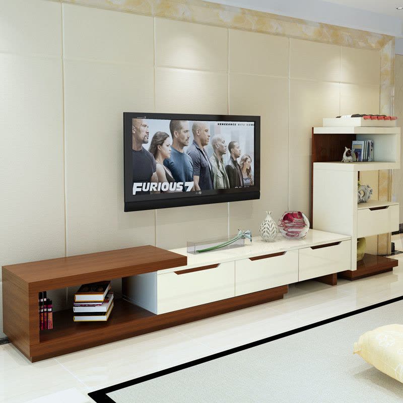 伸缩烤漆电视柜茶几组合 现代简约小户型电视机柜套装地柜 客厅家具 家具套装图片