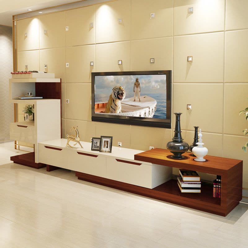 伸缩烤漆电视柜茶几组合 现代简约小户型电视机柜套装地柜 客厅家具 家具套装图片