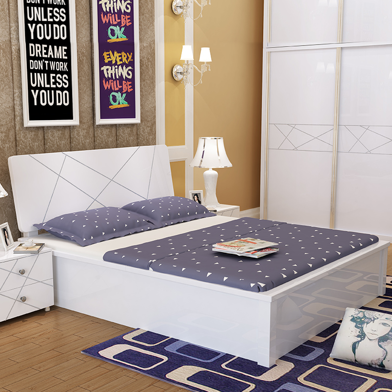 板式床简约现代床单人床双人床板式床气压高箱床储物床烤漆床大床卧室家具套装
