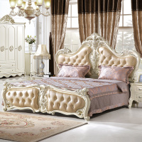 欧式床田园公主床皮床 法式家具实木雕花床1.8米双人床 婚床