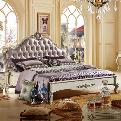 凯莎豪庭 欧式床1.8米 美式田园真皮床 法式公主实木床双人卧室大床