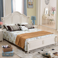 凯莎豪庭 简约美式双人床欧式白色复古实木柱床1.8米卧室双人床