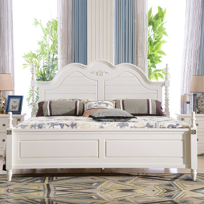 凯莎豪庭 简约美式田园床卧室白色双人床 1.8米实木床柱复古床