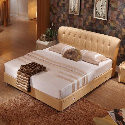 琪琪家园 现代简约真皮床小户型1.5米储物床软床婚床双人床皮艺床