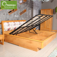豪迈家具 实木床 环保实木油漆 E1级环保板材 北欧宜家造型板木结合床/高箱储物床 E-AZ001
