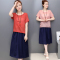 歌诺瑞丝2017夏季女装新款韩版宽松显瘦大码中长款两件套棉麻连衣裙女5302