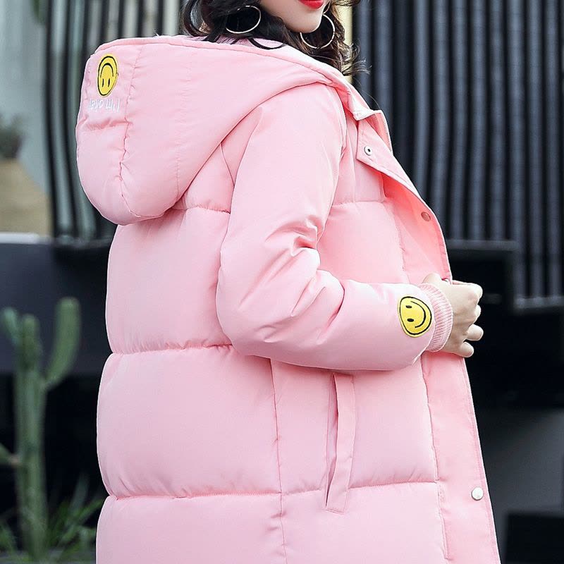歌诺瑞丝2017冬季女装新款韩版宽松显瘦加大中长款面包服笑脸连帽棉服女3509图片