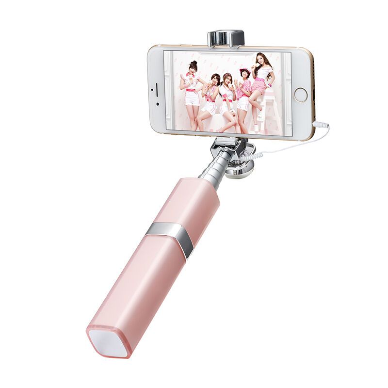 纽米 手机线控自拍杆 自拍神器 小巧易携带 通用于苹果三星华为VIVO小米OPPO魅族-粉色