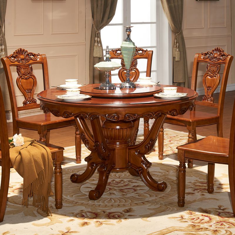 宫寓家具 欧式实木餐桌小户型1.2米 1.3米圆桌4-6人桌 餐厅酒店吃饭桌餐桌椅组合