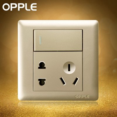 OPPLE欧普照明 86型插座面板五孔带开关 金色带开关电源插座一开单五孔