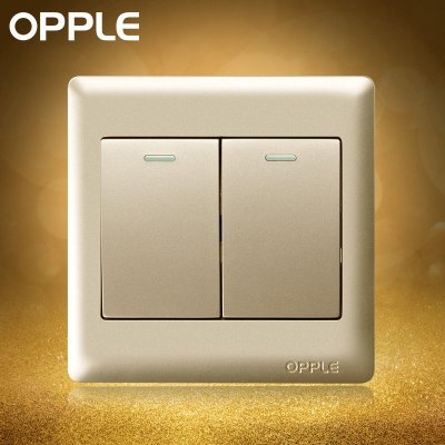 OPPLE欧普照明 86型金色双开控制墙壁开关 二开单控开关插座面板