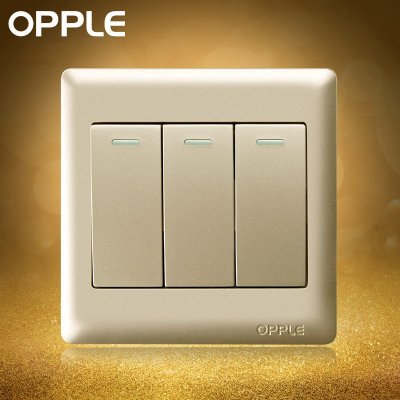 OPPLE欧普照明 86型金色3开双联墙壁床头开关 三开双控开关插座面板