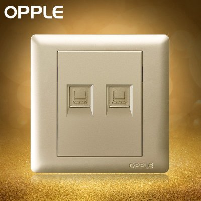 OPPLE欧普照明 86型金色网线网络接口插孔插座 二位电脑插座面板