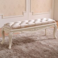 古卡罗 欧式床尾凳床边凳简约换鞋凳实木床榻卧室美式长凳绒布凳