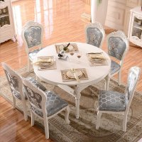 古卡罗家具 餐桌 欧式全实木折叠伸缩餐桌餐椅套装组合 多功能方圆桌饭桌子