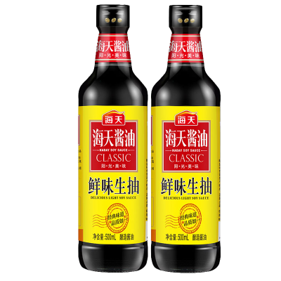 海天鲜味生抽500ml*2酿造酱油瓶装 凉拌炒菜 厨房家用美食 调料调味品 中华老字号