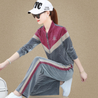 金丝绒运动套装女春秋款2022新款洋气休闲灯芯绒卫衣显瘦减龄棒球领运动服两件装