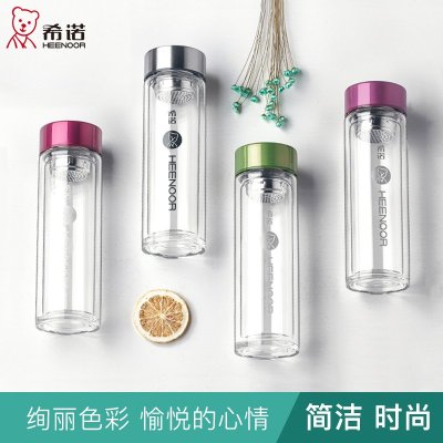 希诺双层玻璃杯XN-6505（220ml）男女神情侣杯高硼硅玻璃茶杯水杯车载办公杯子礼盒装正品口杯