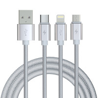 品力源 苹果三星小米安卓多功能USB接口充电线 三合一尼农线1.5m